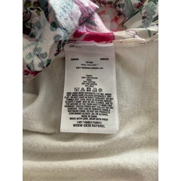 TED BAKER Rayshel Sweater Woven Front Floral Womens Size 0 Ivory Long Sleeve - Picture 9 of 9